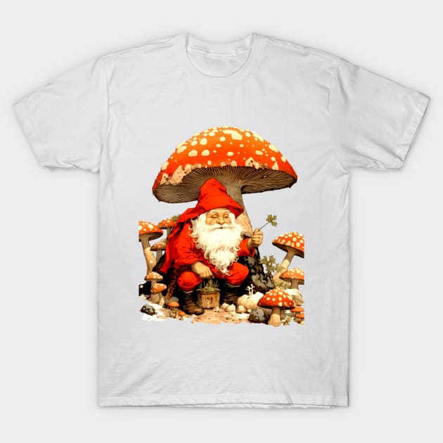 Santa: Santa is a Mushroom (Amanita Muscaria Mushroom) on a light (Knocked Out) background T-Shirt by Puff Sumo